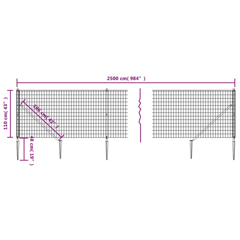 Wire Mesh Fence with Spike Anchors Anthracite 1.1x25 m