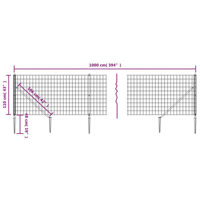 Wire Mesh Fence with Spike Anchors Anthracite 1.1x10 m