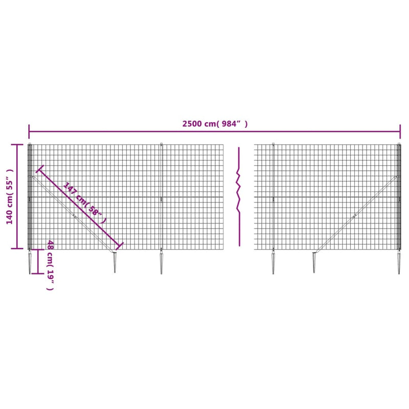 Wire Mesh Fence with Spike Anchors Anthracite 1.4x25 m