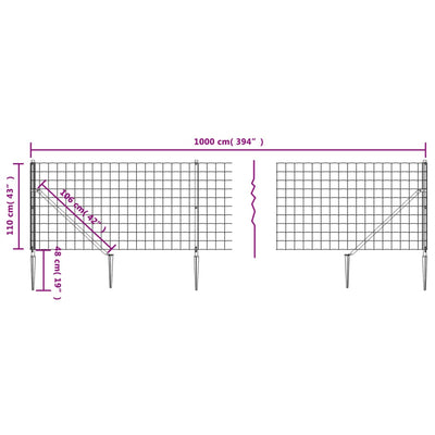 Wire Mesh Fence with Spike Anchors Anthracite 1.1x10 m
