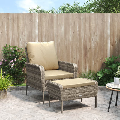 Garden Chair with Footstool Light Brown Poly Rattan