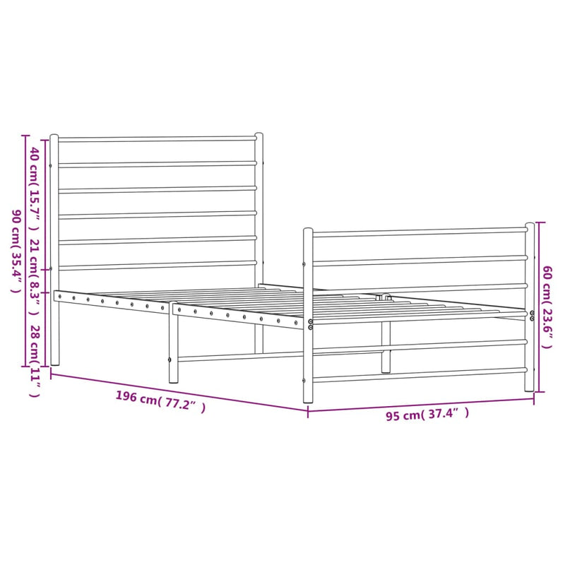 Metal Bed Frame with Headboard and Footboard Black 92x187 cm Single