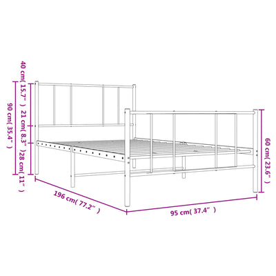 Metal Bed Frame with Headboard and Footboard Black 92x187 cm Single Bed Size