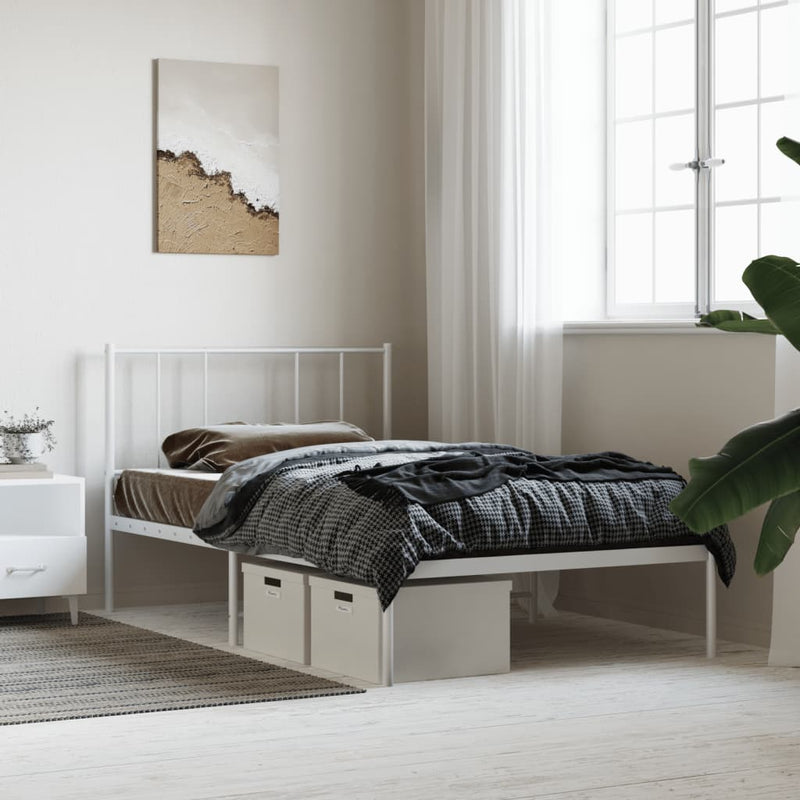 Metal Bed Frame with Headboard White 92x187 cm Single Bed Size