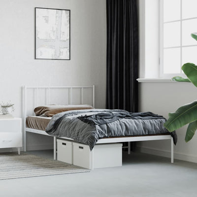 Metal Bed Frame with Headboard White 92x187 cm Single Bed Size