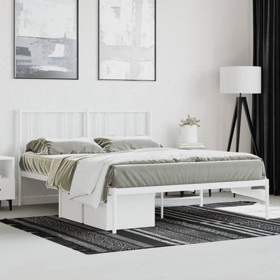 Metal Bed Frame with Headboard White 153x203 cm Queen Size