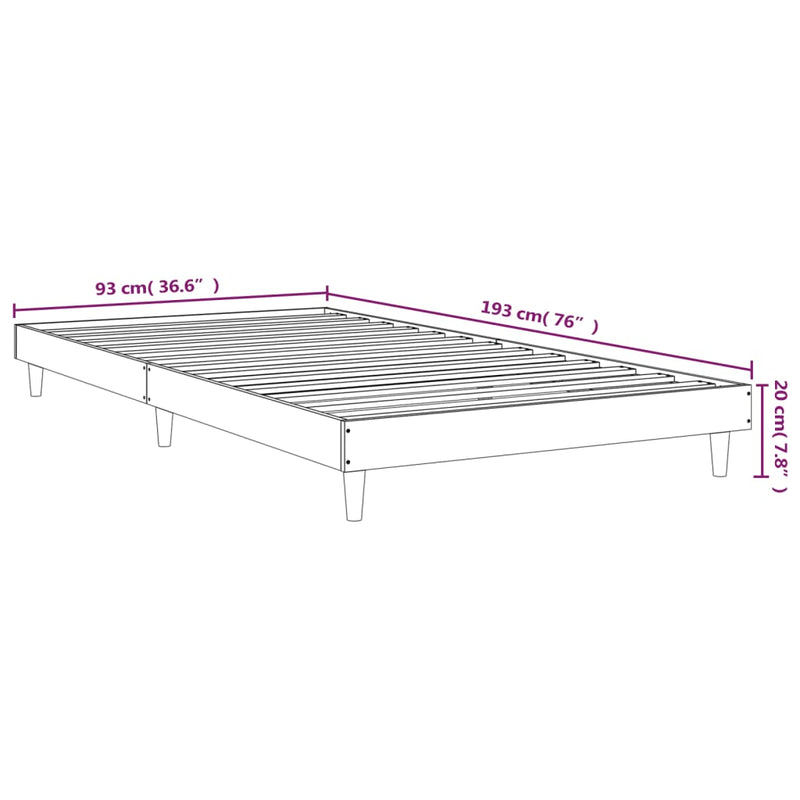 Bed Frame White 92x187 cm Single Bed Size Engineered Wood