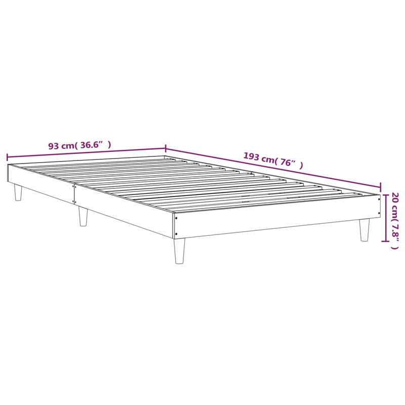 Bed Frame Sonoma Oak 92x187 cm Single Bed Size Engineered Wood