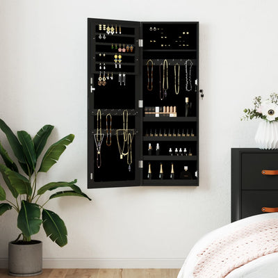 Mirror Jewellery Cabinet Wall Mounted Black 37.5x10x106 cm