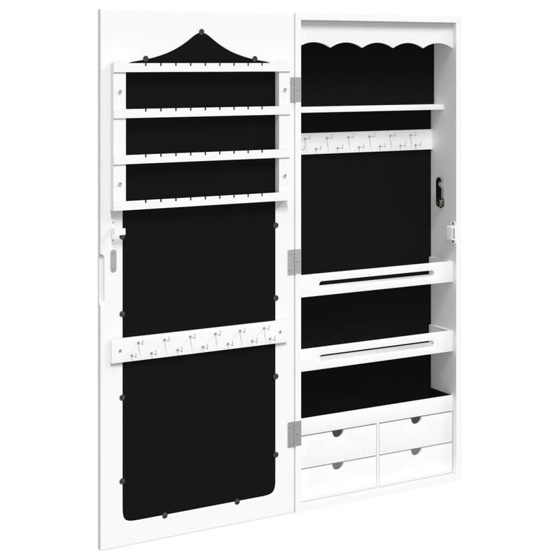 Mirror Jewellery Cabinet Wall Mounted White 37.5x10x90 cm