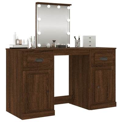 Dressing Table with LED Brown Oak 130x50x132.5 cm