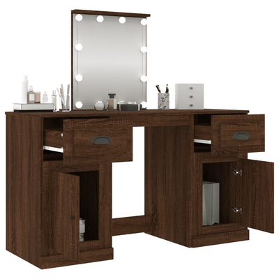 Dressing Table with LED Brown Oak 130x50x132.5 cm