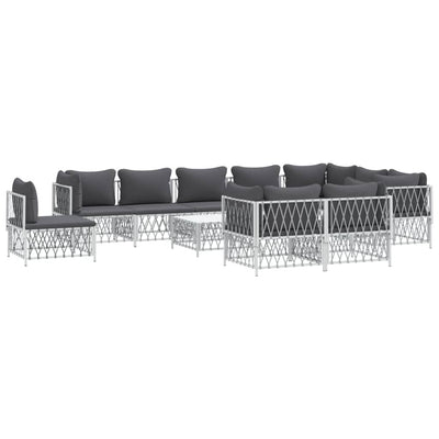 11 Piece Garden Lounge Set with Cushions White Steel