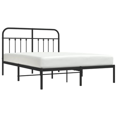 Metal Bed Frame with Headboard Black 137x187 cm Double Size