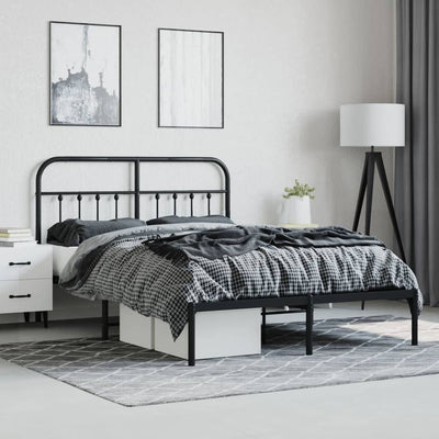 Metal Bed Frame with Headboard Black 137x187 cm Double Size