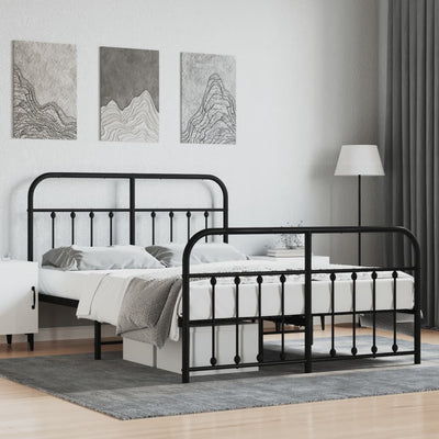 Metal Bed Frame with Headboard and Footboard Black 153x203 cm Queen Size