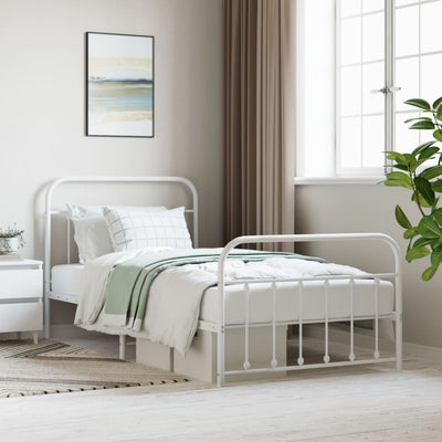 Metal Bed Frame with Headboard and Footboard White 107x203 cm Kingle Single Size