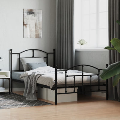 Metal Bed Frame with Headboard and Footboard Black 107x203 cm King Single