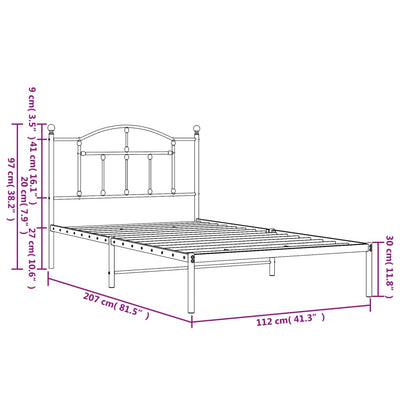 Metal Bed Frame with Headboard White 107x203 cm King Single