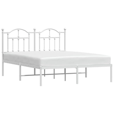 Metal Bed Frame with Headboard White 153x203 cm Queen