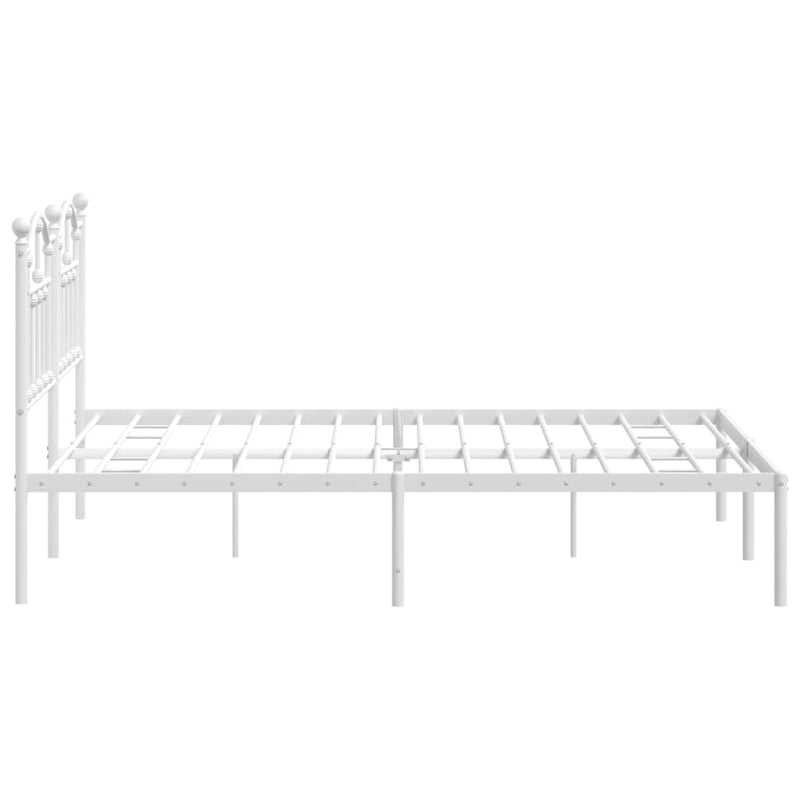 Metal Bed Frame with Headboard White 153x203 cm Queen