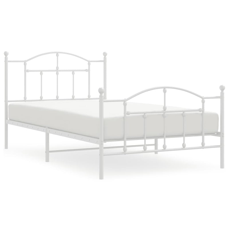 Metal Bed Frame with Headboard and Footboard White 107x203 cm King Single