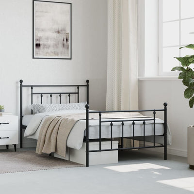 Metal Bed Frame with Headboard and Footboard Black 107x203 cm King Single Size