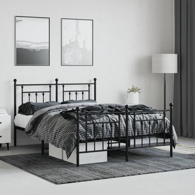 Metal Bed Frame with Headboard and Footboard Black 153x203 cm Queen Size