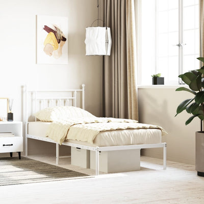 Metal Bed Frame with Headboard White 92x187 cm Single Size