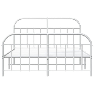 Metal Bed Frame with Headboard and Footboard White 153x203 cm Queen