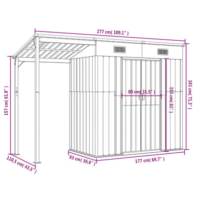 Garden Shed with Extended Roof Light Brown 277x110.5x181 cm Steel