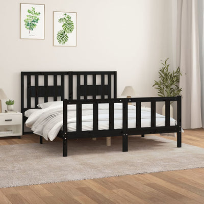 Bed Frame with Headboard Black Solid Wood Pine 153x203 cm Queen Size