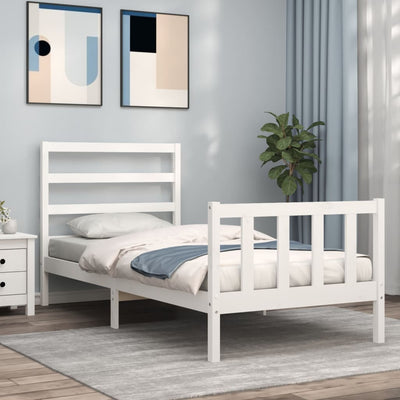 Bed Frame with Headboard White 92x187 cm Single Solid Wood