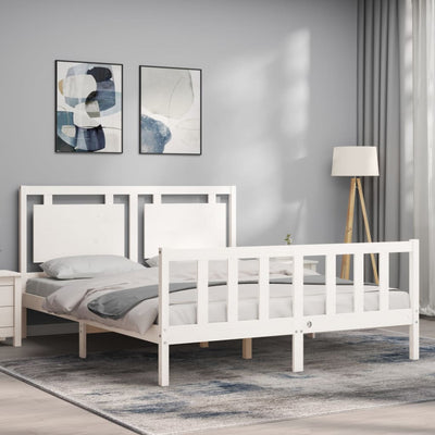 Bed Frame with Headboard White 153x203 cm Queen Solid Wood