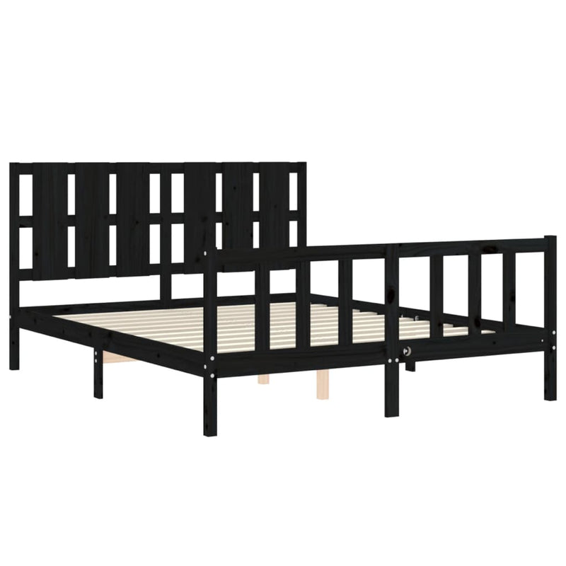 Bed Frame with Headboard Black 153x203 cm Queen Solid Wood