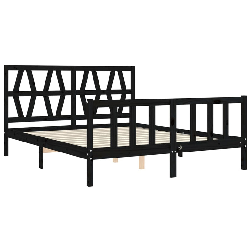 Bed Frame with Headboard Black 153x203 cm Queen Solid Wood