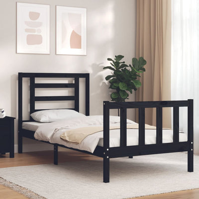 Bed Frame with Headboard Black 92x187 cm Single Solid Wood