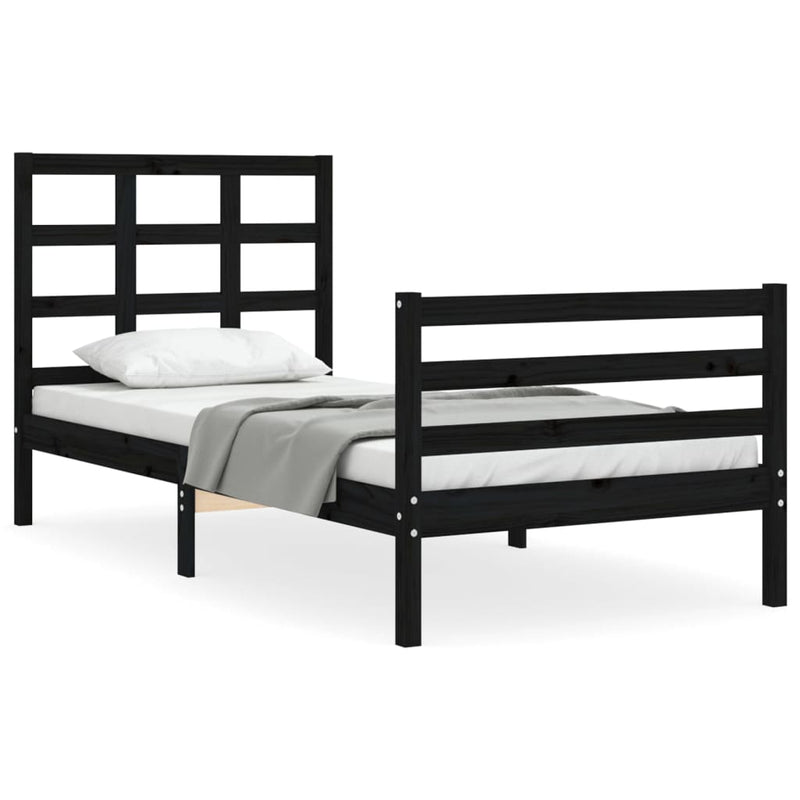 Bed Frame with Headboard Black 92x187 cm Single Solid Wood