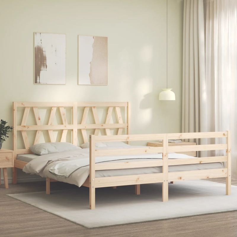 Bed Frame with Headboard 153x203 cm Queen Solid Wood