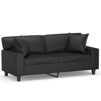 2-Seater Sofa with Throw Pillows Black 140 cm Faux Leather