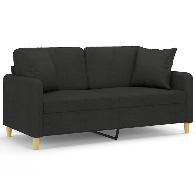 2-Seater Sofa with Throw Pillows Black 140 cm Fabric