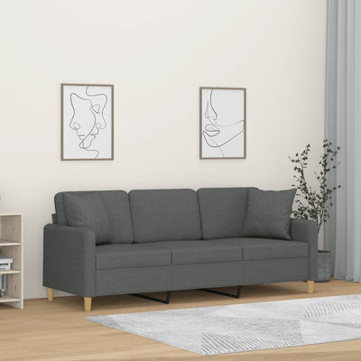 3-Seater Sofa with Throw Pillows Dark Grey 180 cm Fabric
