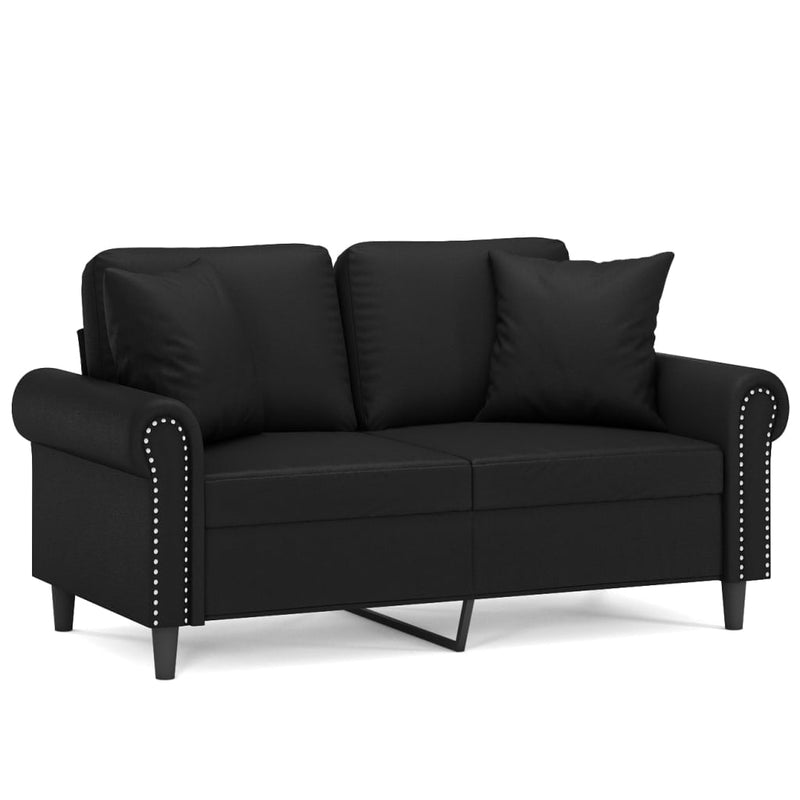2-Seater Sofa with Throw Pillows Black 120 cm Faux Leather