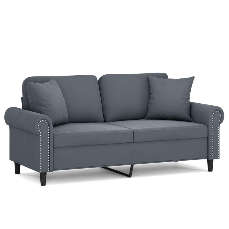 2-Seater Sofa with Throw Pillows Dark Grey 140 cm Velvet