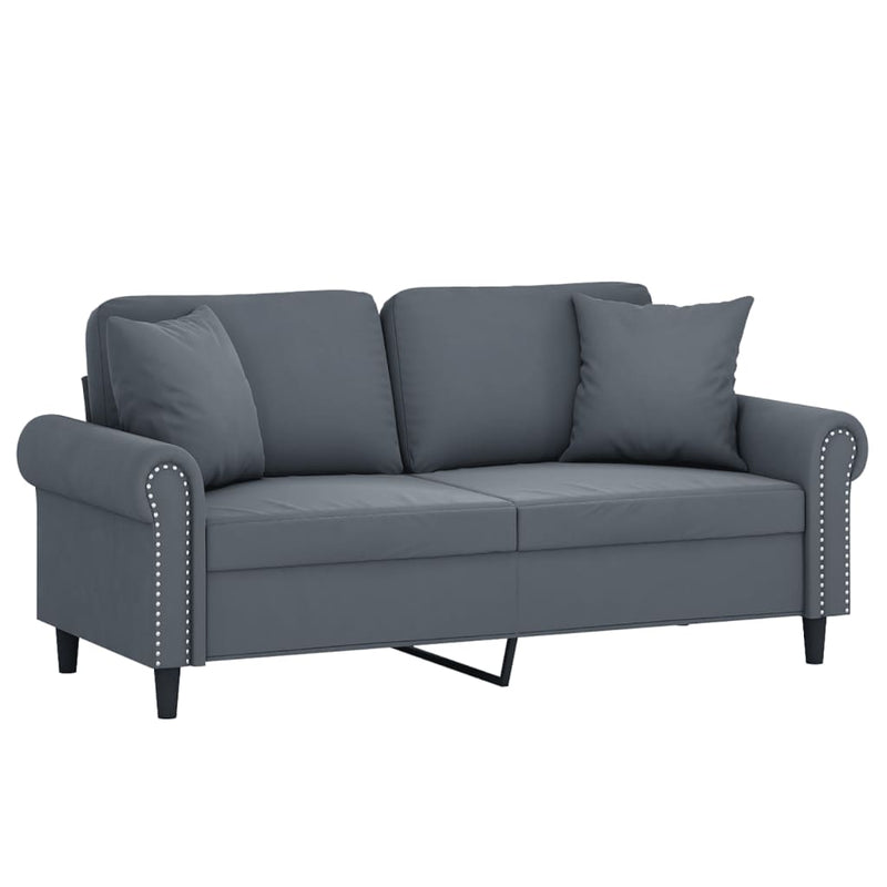 2-Seater Sofa with Throw Pillows Dark Grey 140 cm Velvet