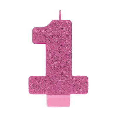 1st Birthday Number 1 Pink Glitter Candle