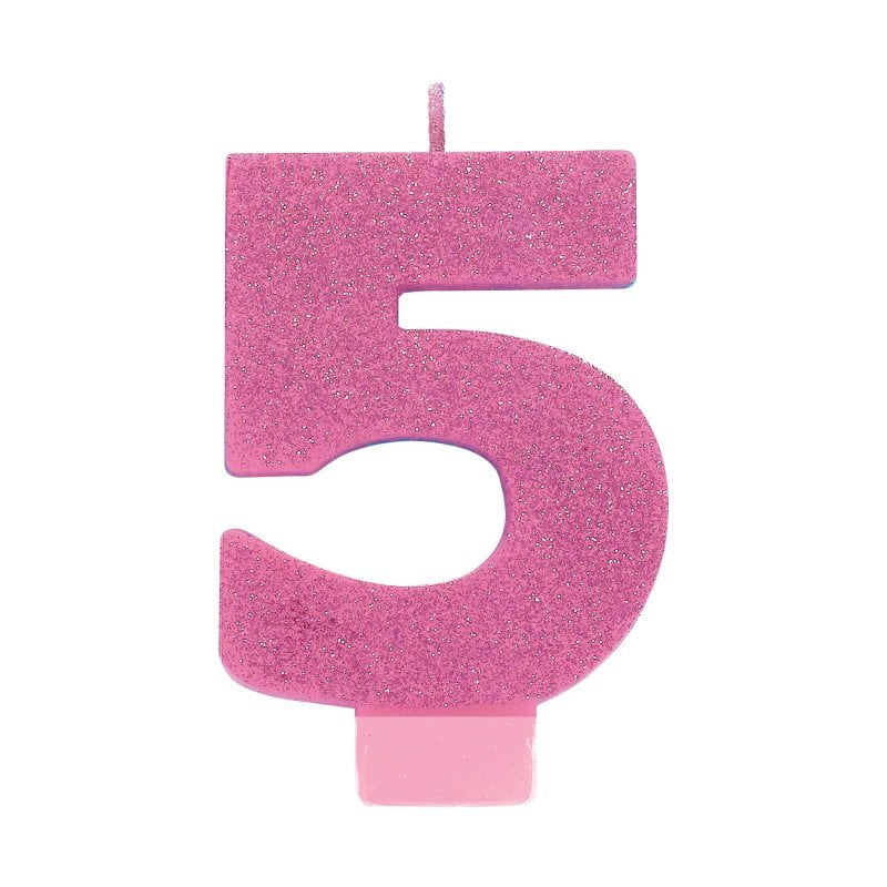 Number 5 Birthday Pink Glitter Candle