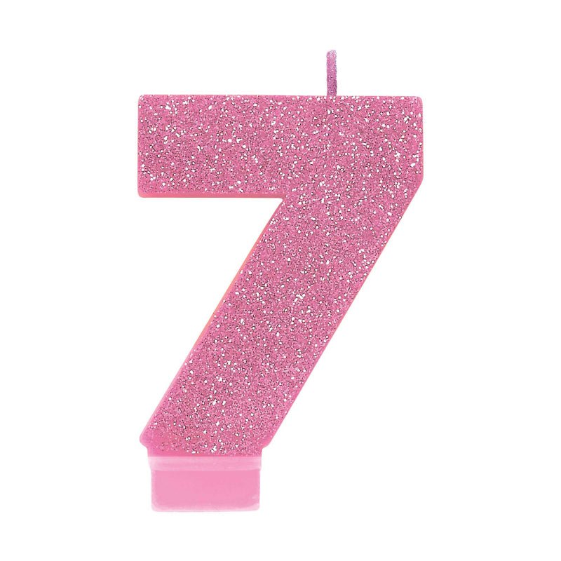 Number 7 Birthday Pink Glitter Candle