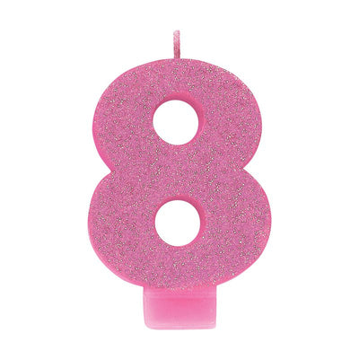 Number 8 Birthday Pink Glitter Candle