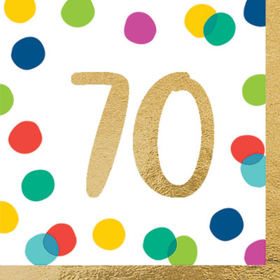 70th Birthday Happy Dots Hot Stamped Lunch Napkins 16 Pack